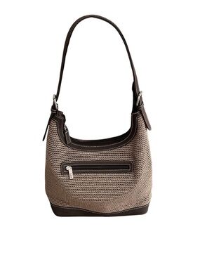 The Sak Brown Knit Shoulder Slouch Bag Purse with Dark Trim